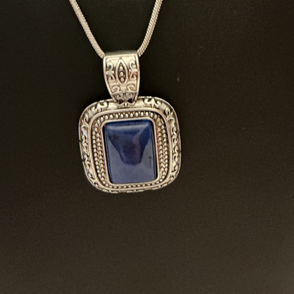 J. Crew Lapis Medallion Silver Tone Pendant Necklace - Picture 2 of 4